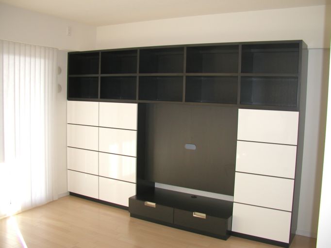 白と黒の壁面収納テレビボード【052】オーダー家具